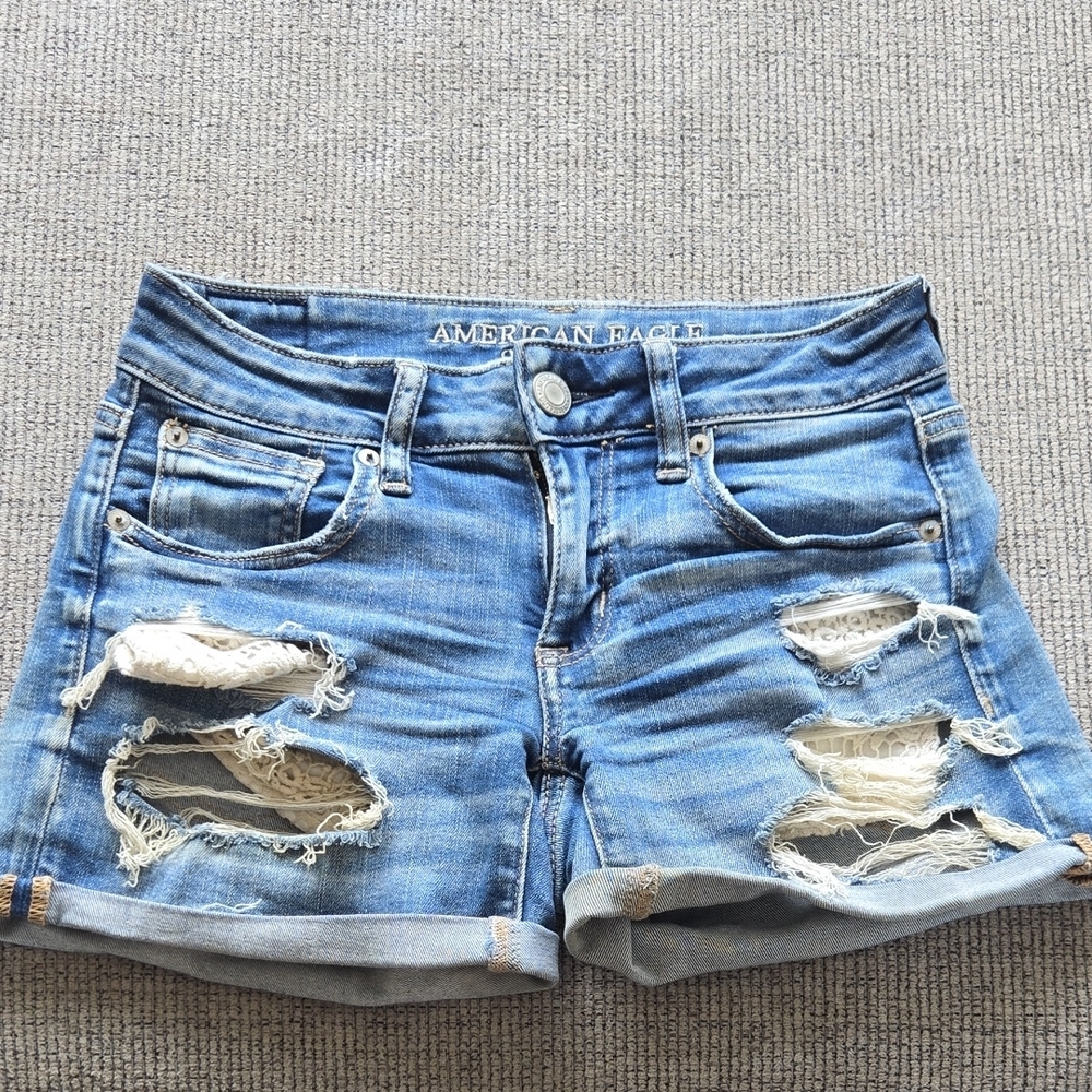 American Eagle Outfitters Blue Distressed Women's Shorts